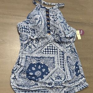 Cacique Paisley Halter Tankini Top, Size 18